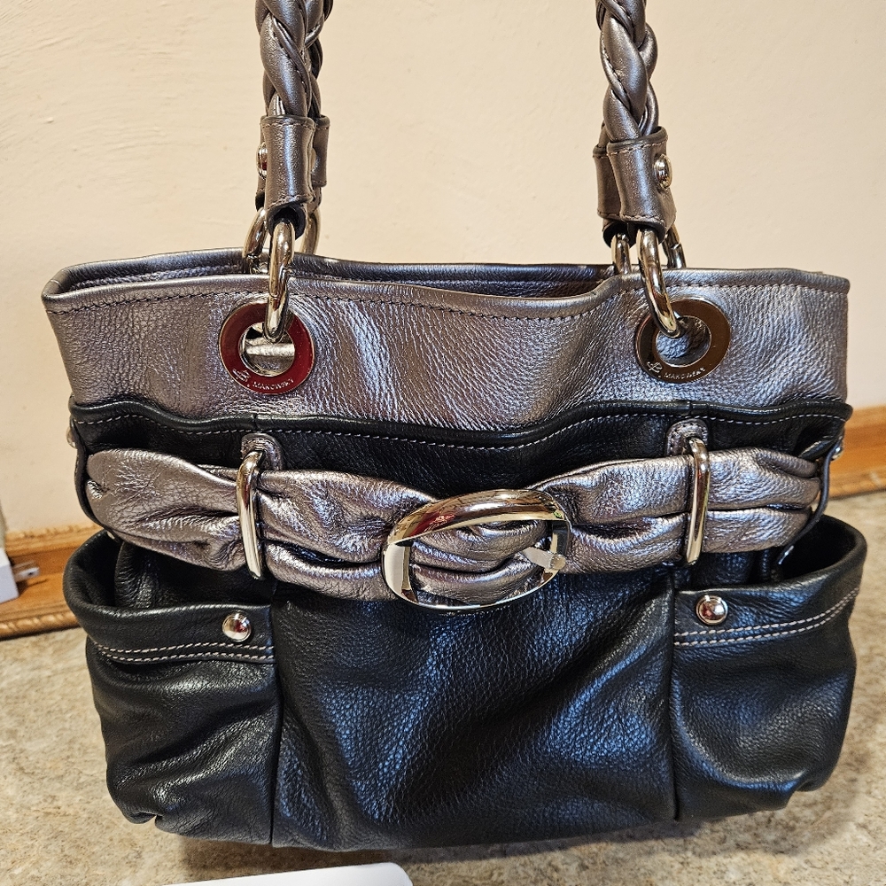 B. Makowsky genuine leather shoulder bag, black and silver soft leather …